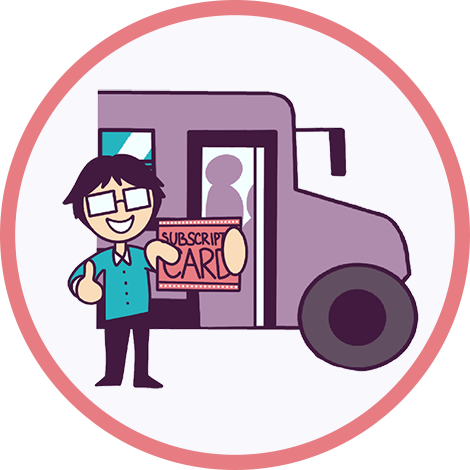 Illustration of a happy bus driver infront of a bus