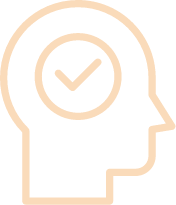 Icon of an outline of a head with a checkmark inside to communicate understanding